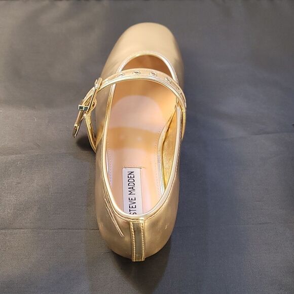 BRAND NEW STEVE MADDEN BALLET WITH STRAP CHIC GOLD MARY JANE - Picture 6 of 13